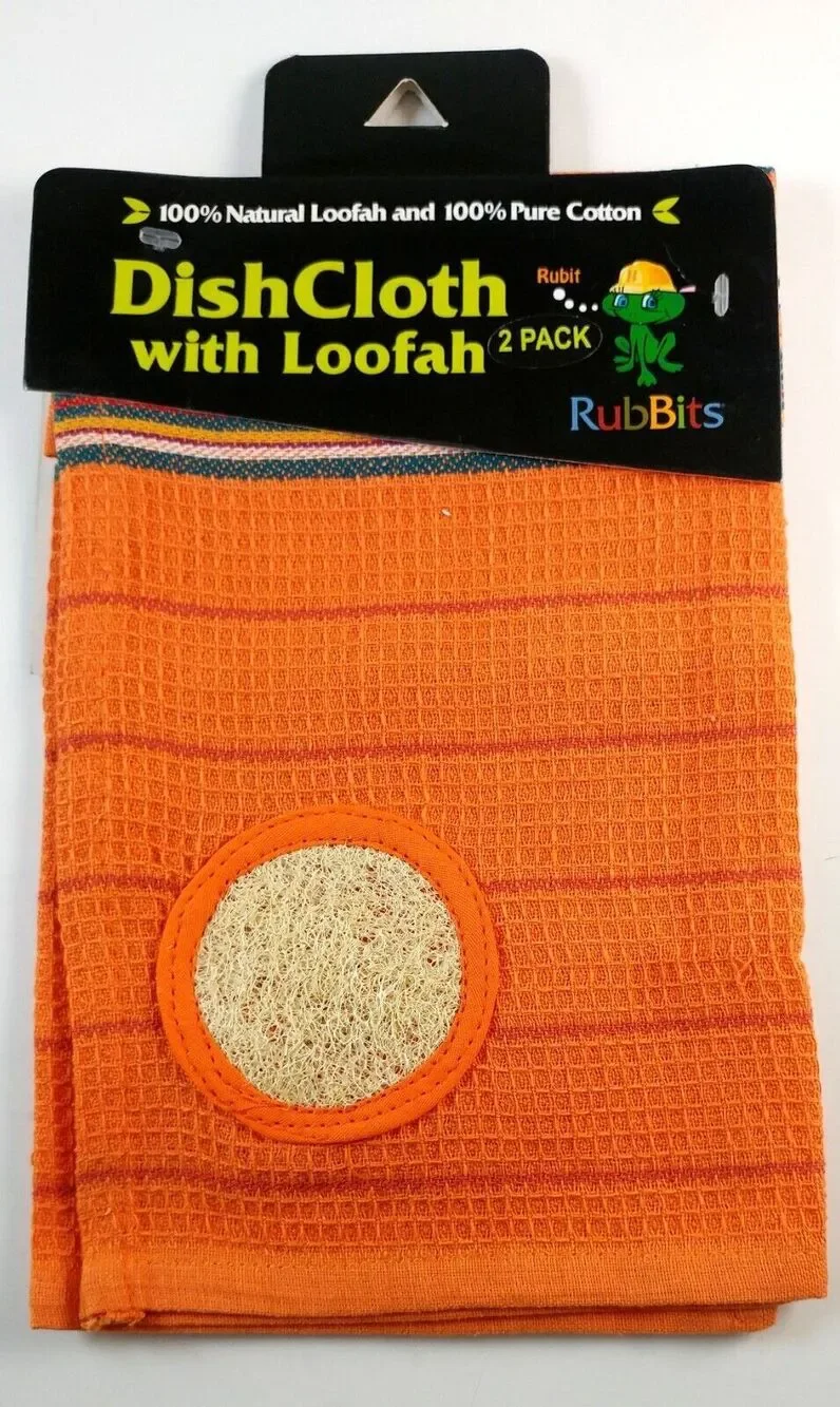Kitchen Dishcloth Orange 100% Natural Cotton With Built In Loofah Scrubber